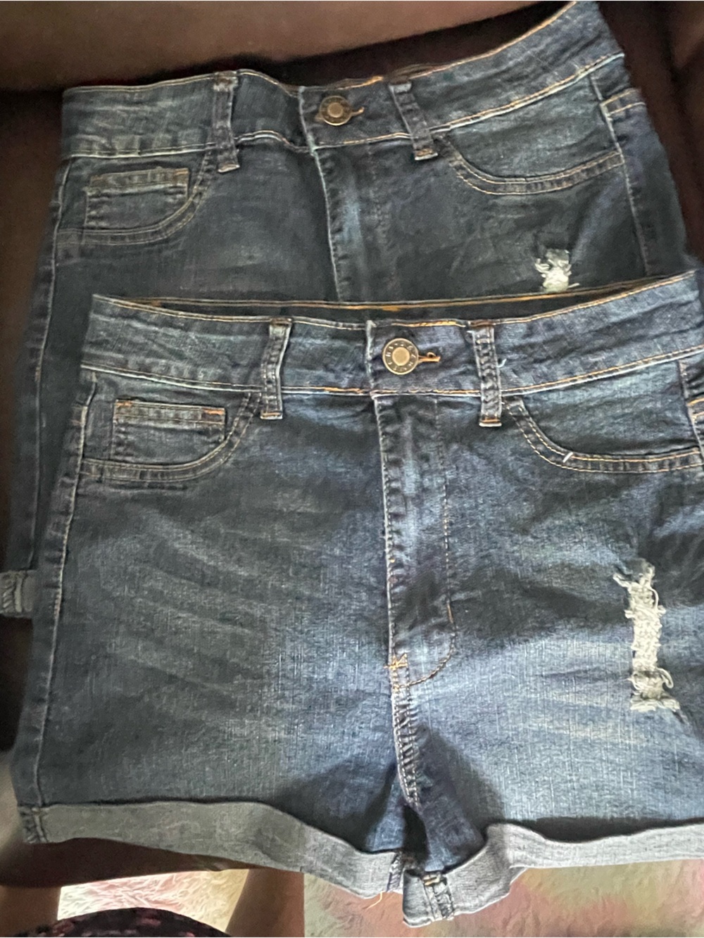 Bloomingdale's Dark Blue Distressed Denim Jean Shorts